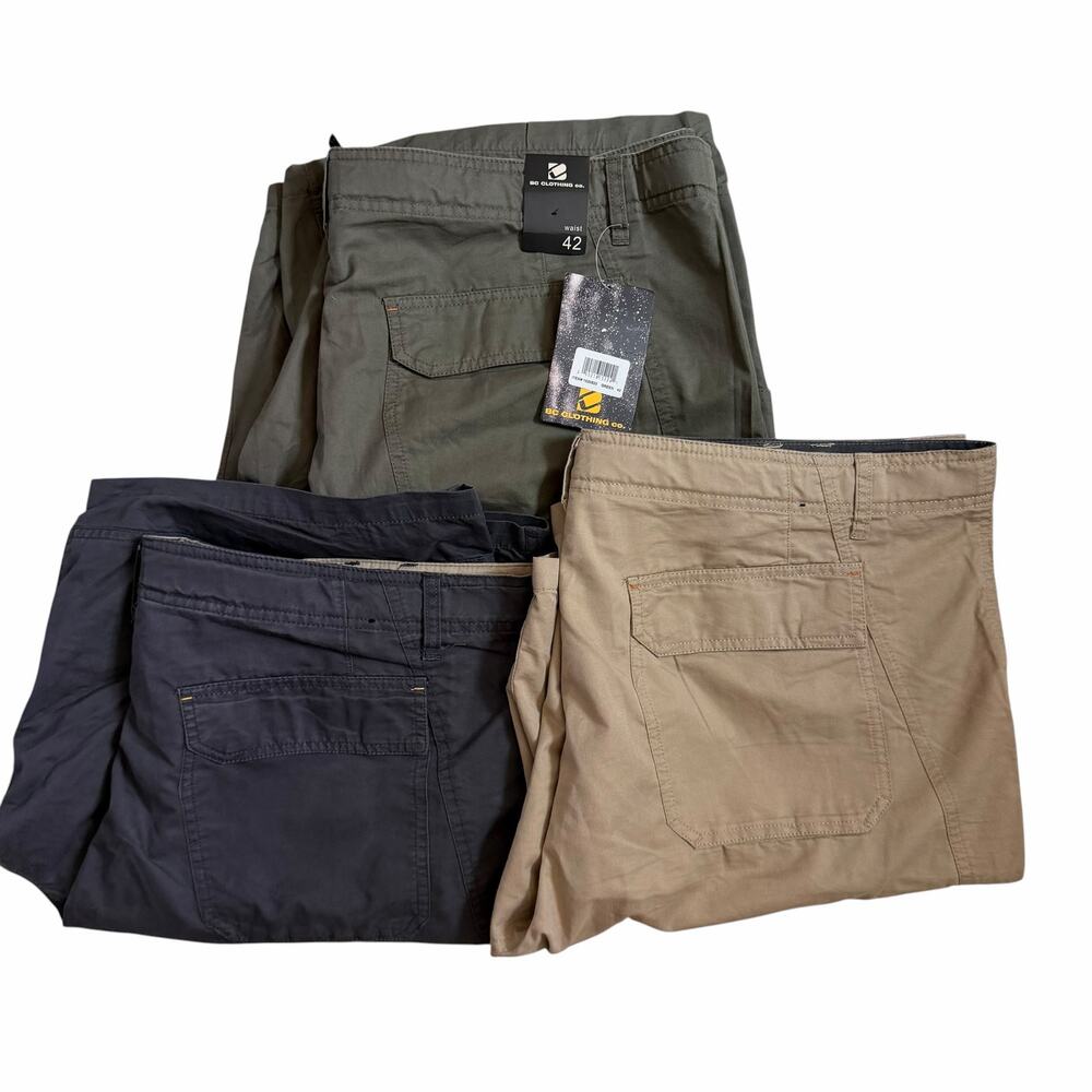 Set of 3 BC Clothing Mens Size 42 Cargo Shorts Gray Green Tan Casual Cotton
